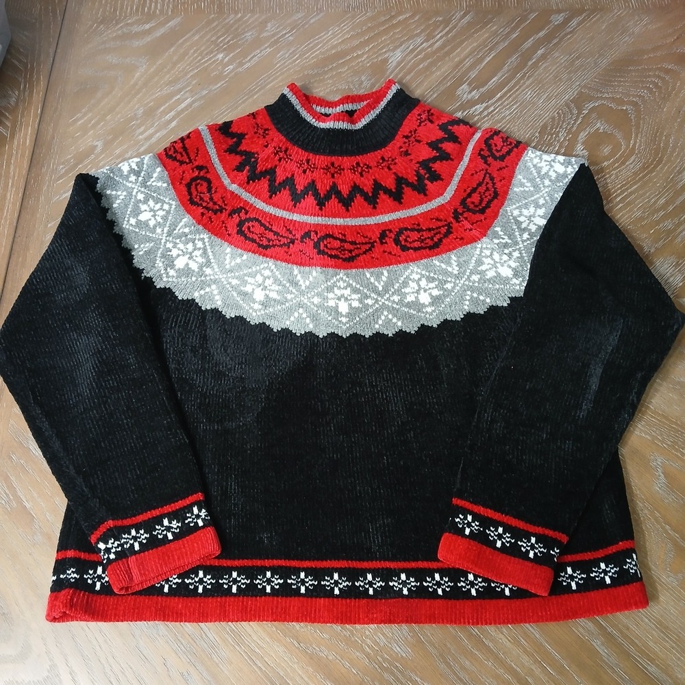 Breckenridge Men Sweater Sz M Fair Isle Ribbed Knit Colorblock Red, Black, Gray